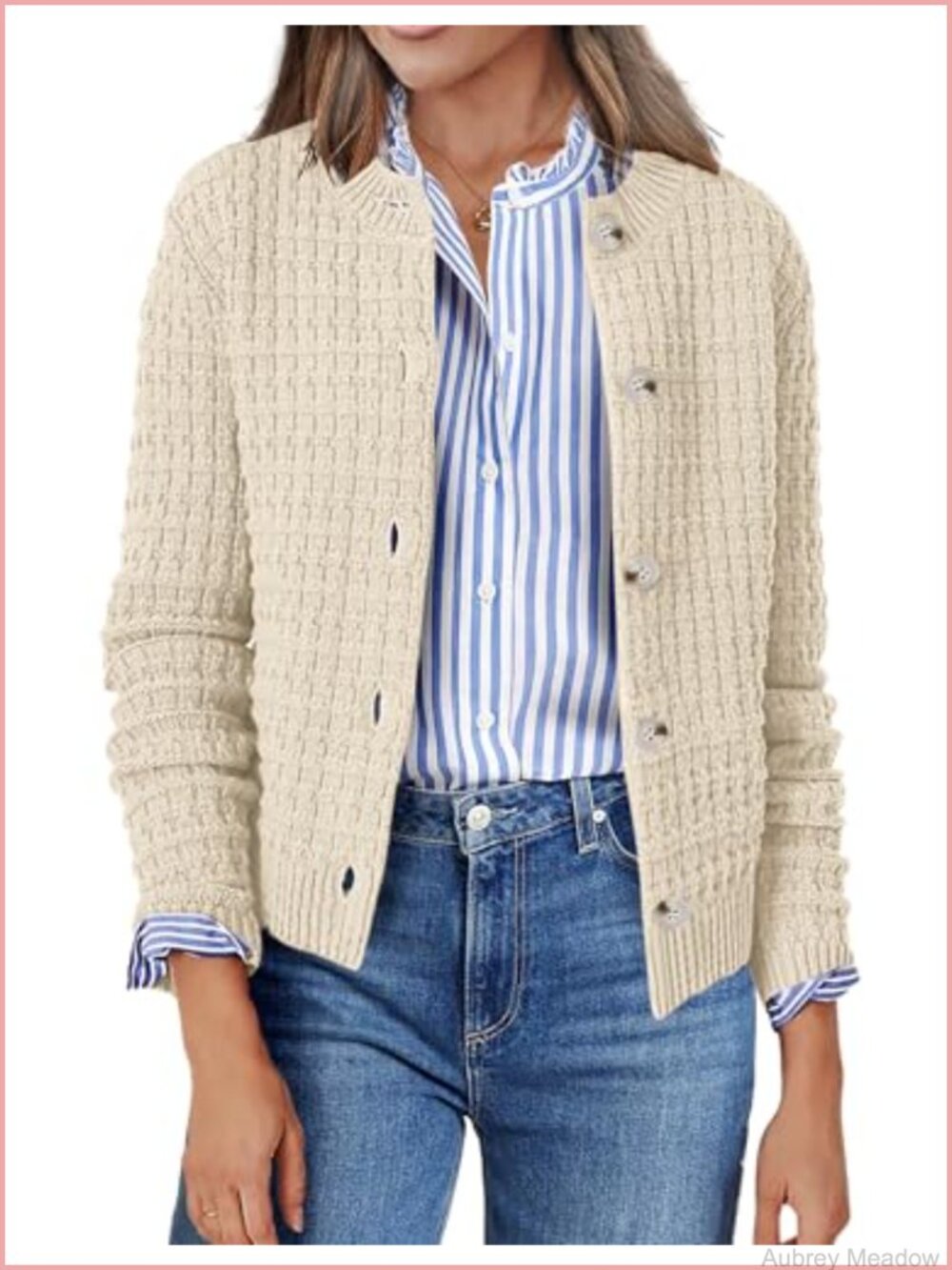 Women's Cropped Knit Cardigan Long Sleeve Button Down Fall Sweater